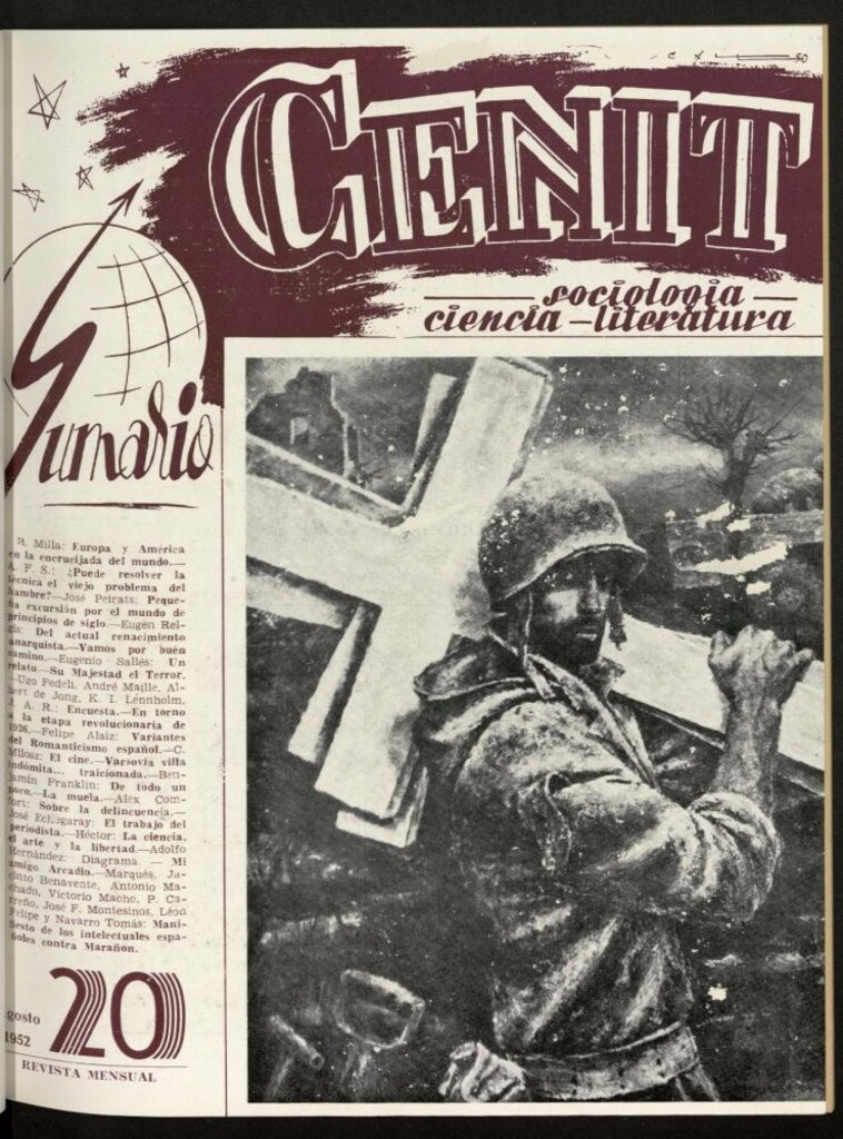 Miniatura de Cenit : revista mensual de Sociología, Ciencia y Literatura de agosto de 1952, nº 20