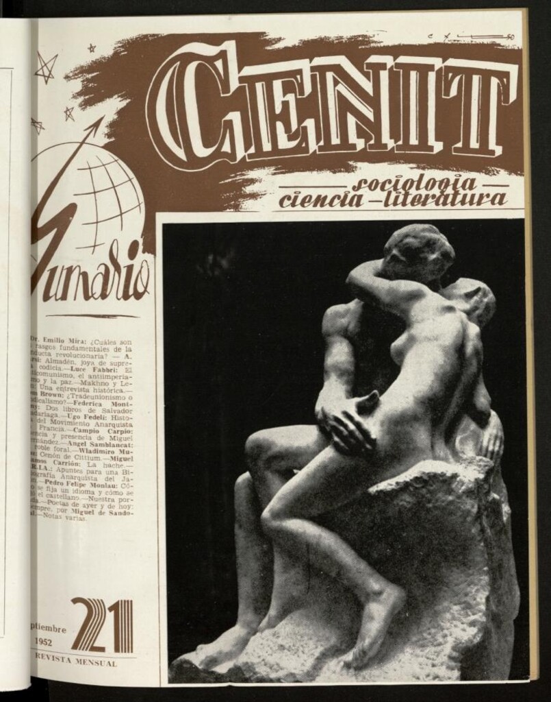 Miniatura de Cenit : revista mensual de Sociología, Ciencia y Literatura de septiembre de 1952, nº 21