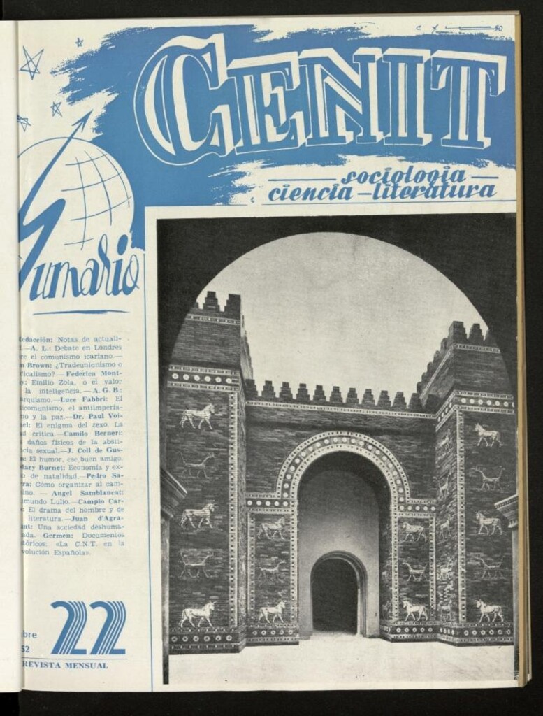 Miniatura de Cenit : revista mensual de Sociología, Ciencia y Literatura de octubre de 1952, nº 22