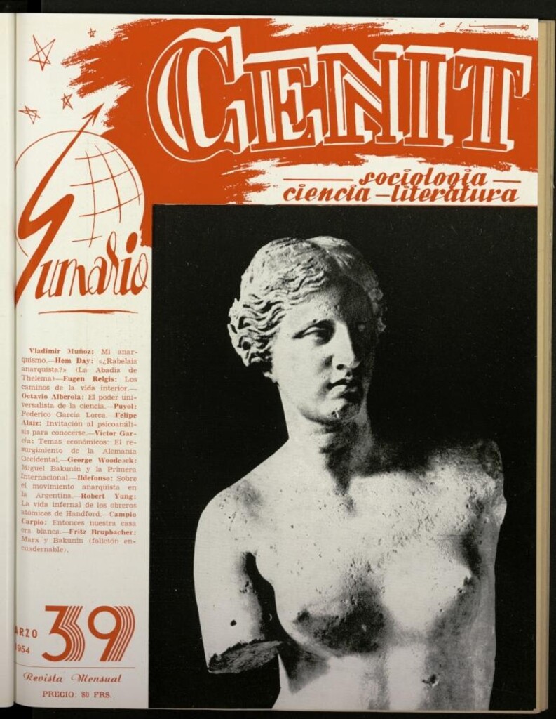 Miniatura de Cenit : revista mensual de Sociología, Ciencia y Literatura de marzo de 1954, nº 39