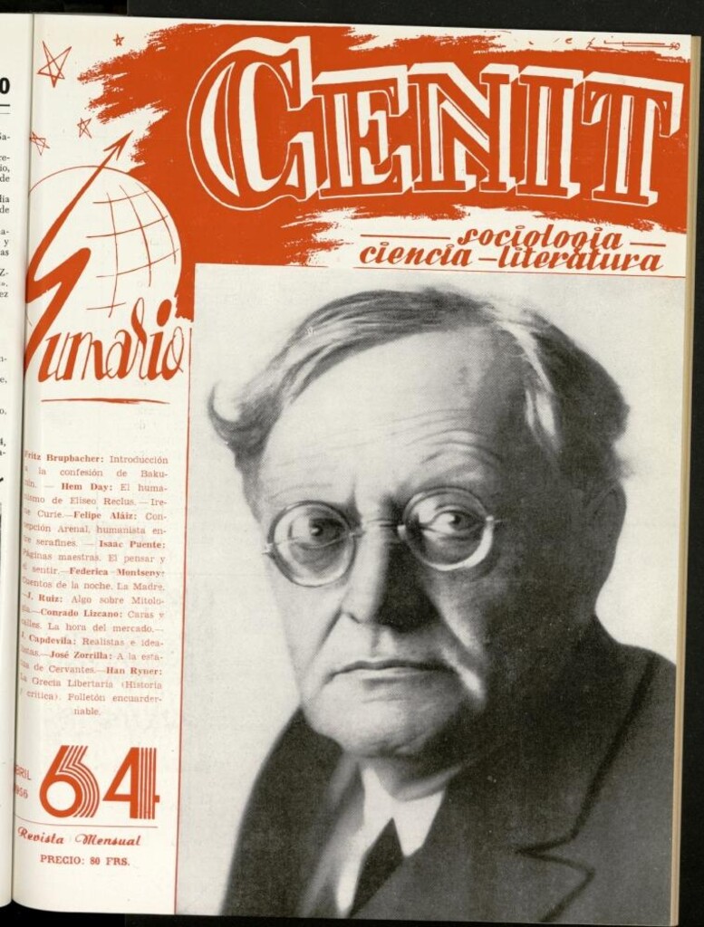 Miniatura de Cenit : revista mensual de Sociología, Ciencia y Literatura de abril de 1956, nº 64
