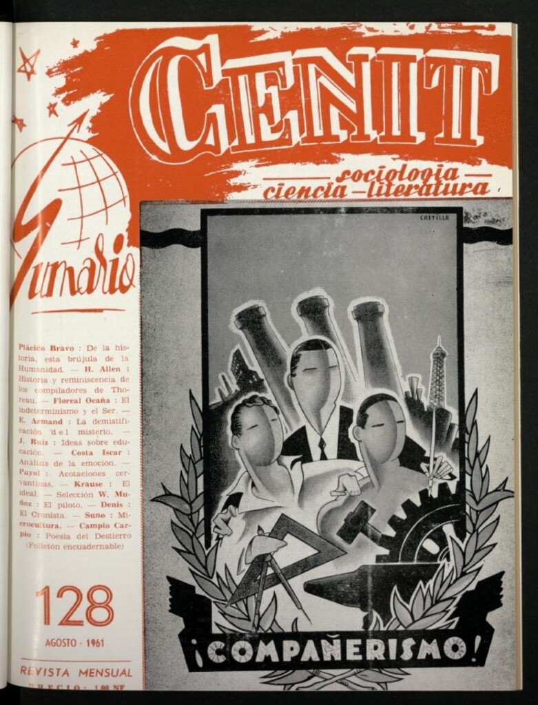 Miniatura de Cenit : revista mensual de Sociología, Ciencia y Literatura de agosto de 1961, nº 128