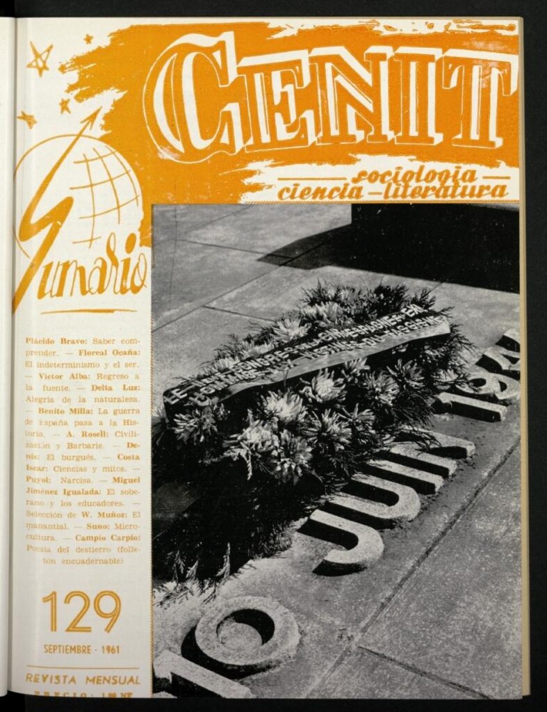 Miniatura de Cenit : revista mensual de Sociología, Ciencia y Literatura de septiembre de 1961, nº 129