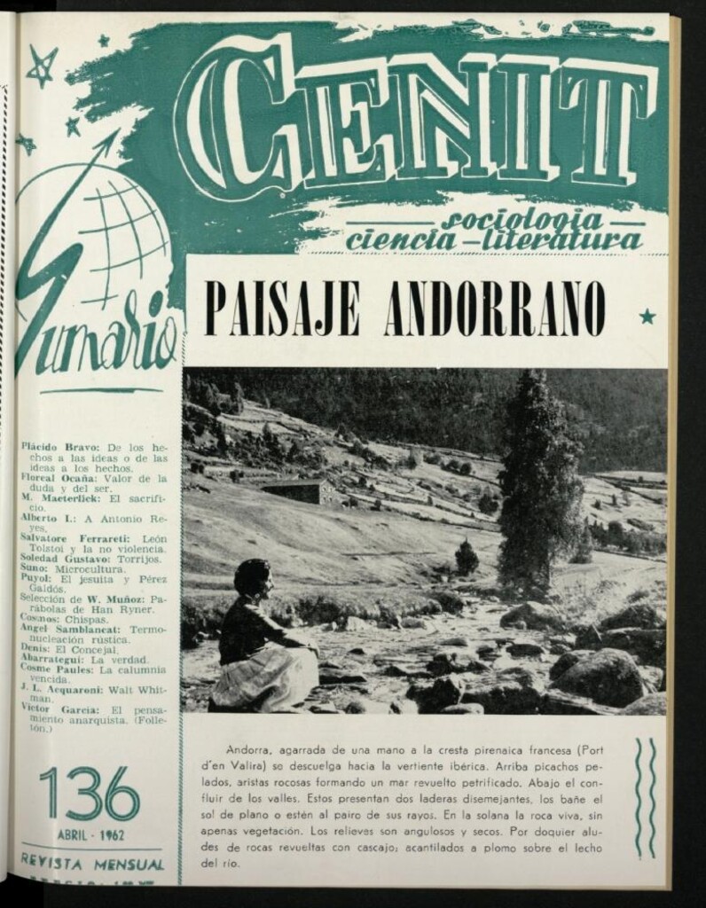 Miniatura de Cenit : revista mensual de Sociología, Ciencia y Literatura de abril de 1962, nº 136