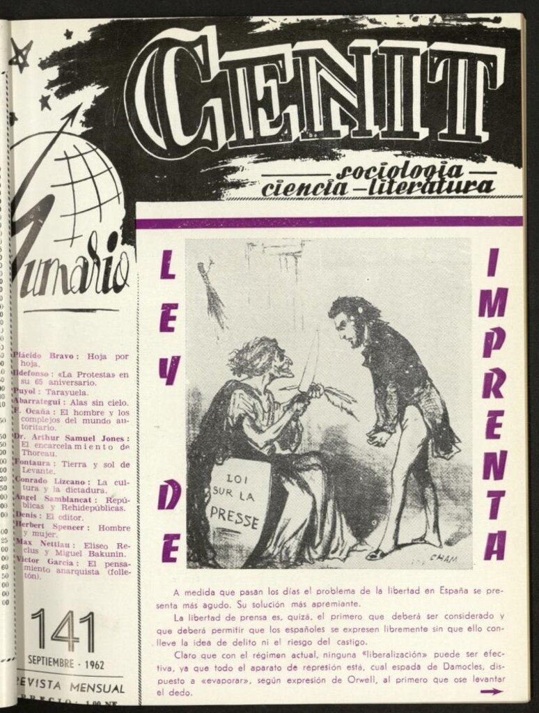 Miniatura de Cenit : revista mensual de Sociología, Ciencia y Literatura de septiembre de 1962, nº 141
