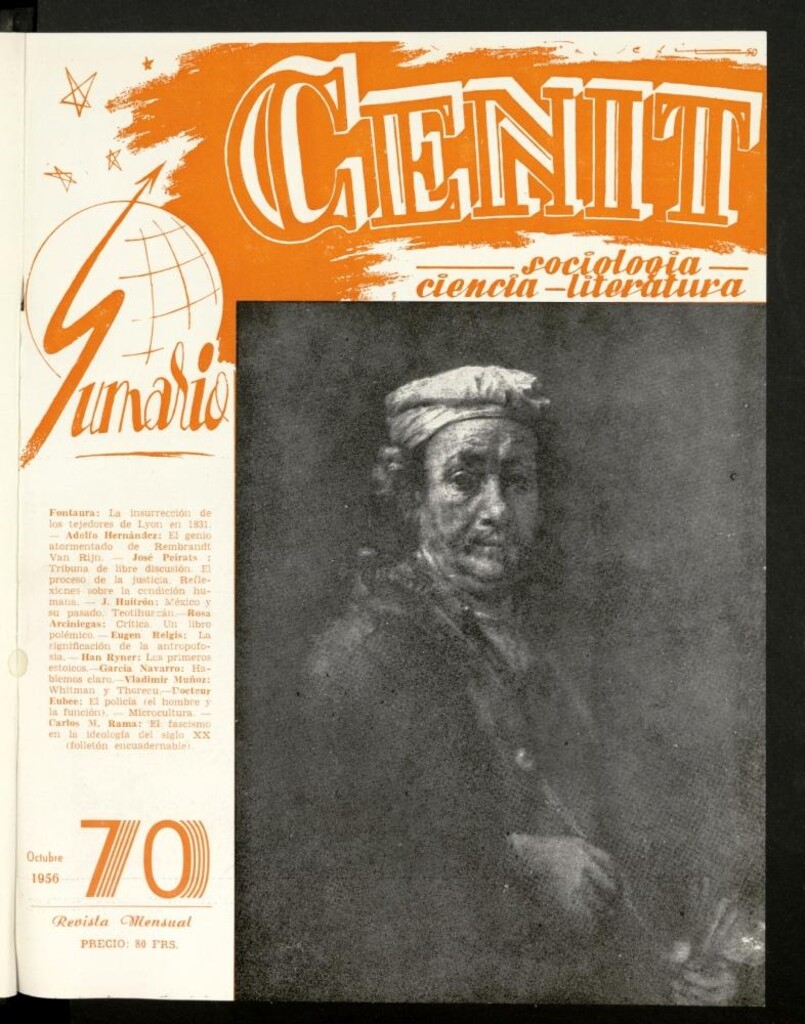 Miniatura de Cenit : revista mensual de Sociología, Ciencia y Literatura de octubre de 1956, nº 70