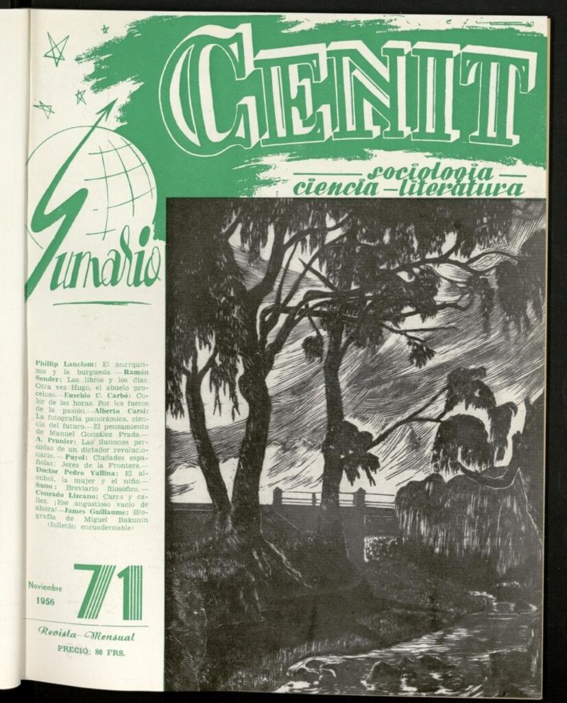 Miniatura de Cenit : revista mensual de Sociología, Ciencia y Literatura de noviembre de 1956, nº 71