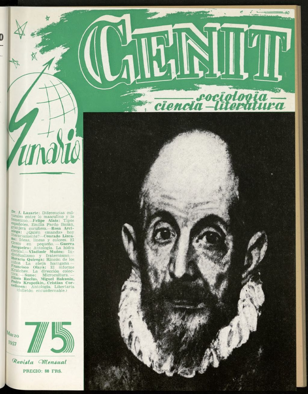 Miniatura de Cenit : revista mensual de Sociología, Ciencia y Literatura de marzo de 1957, nº 75