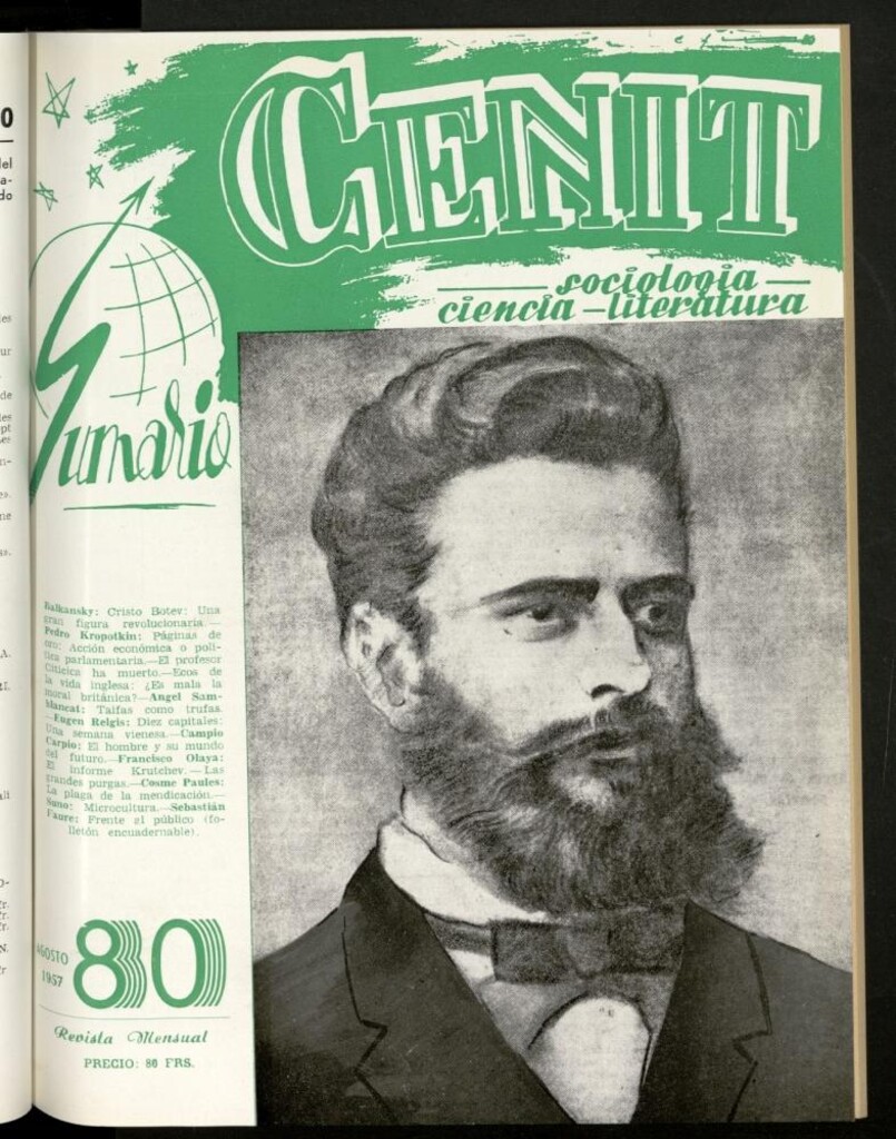 Miniatura de Cenit : revista mensual de Sociología, Ciencia y Literatura de agosto de 1957, nº 80
