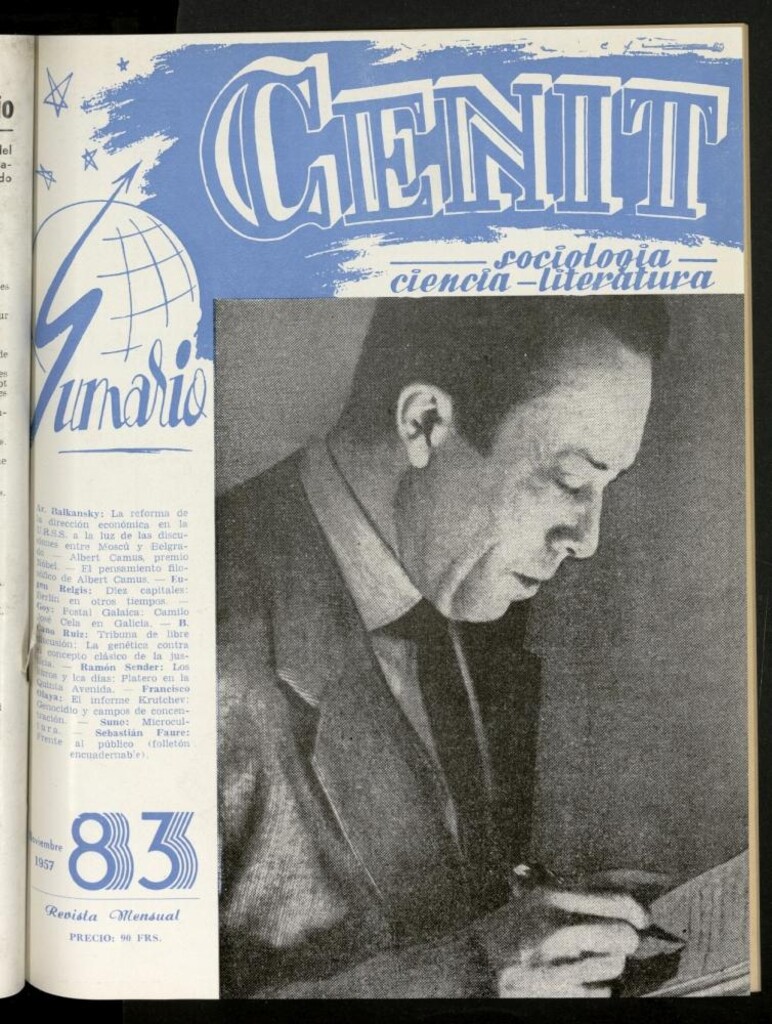 Miniatura de Cenit : revista mensual de Sociología, Ciencia y Literatura de noviembre de 1957, nº 83