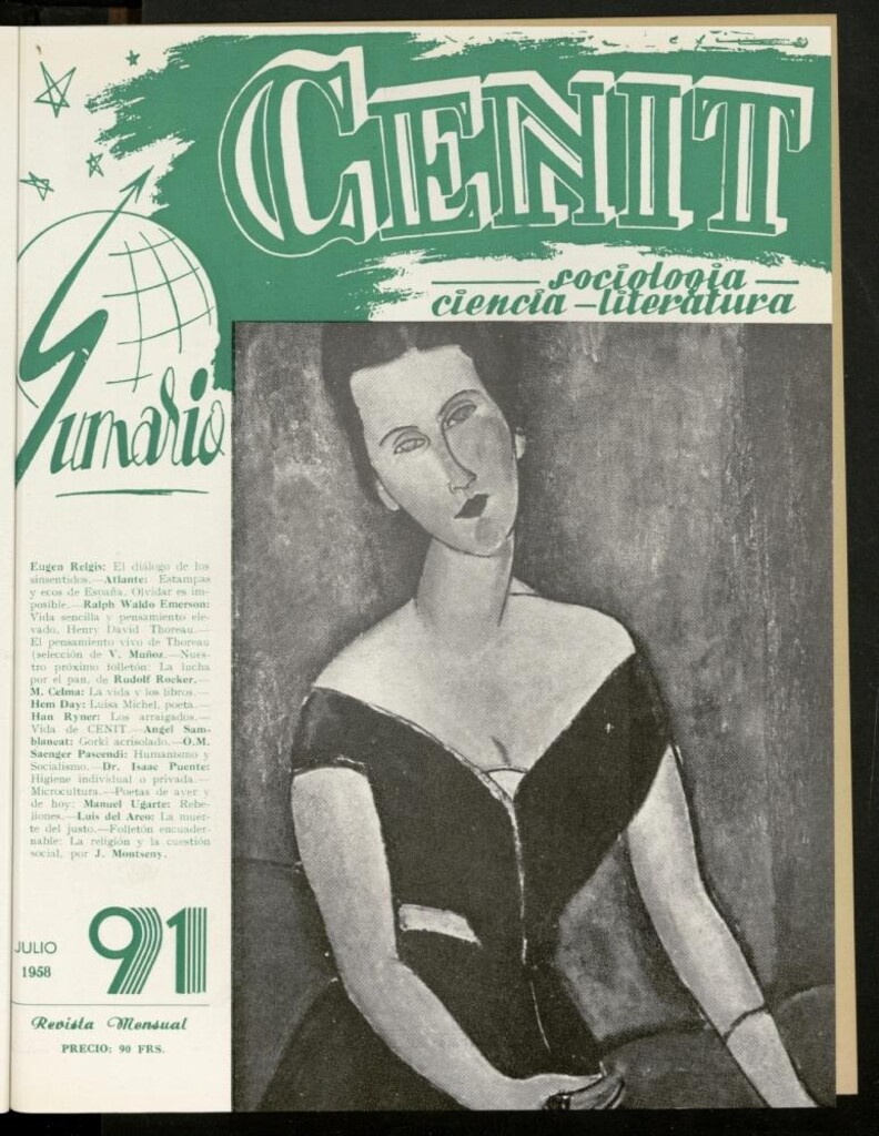 Miniatura de Cenit : revista mensual de Sociología, Ciencia y Literatura de julio de 1958, nº 91