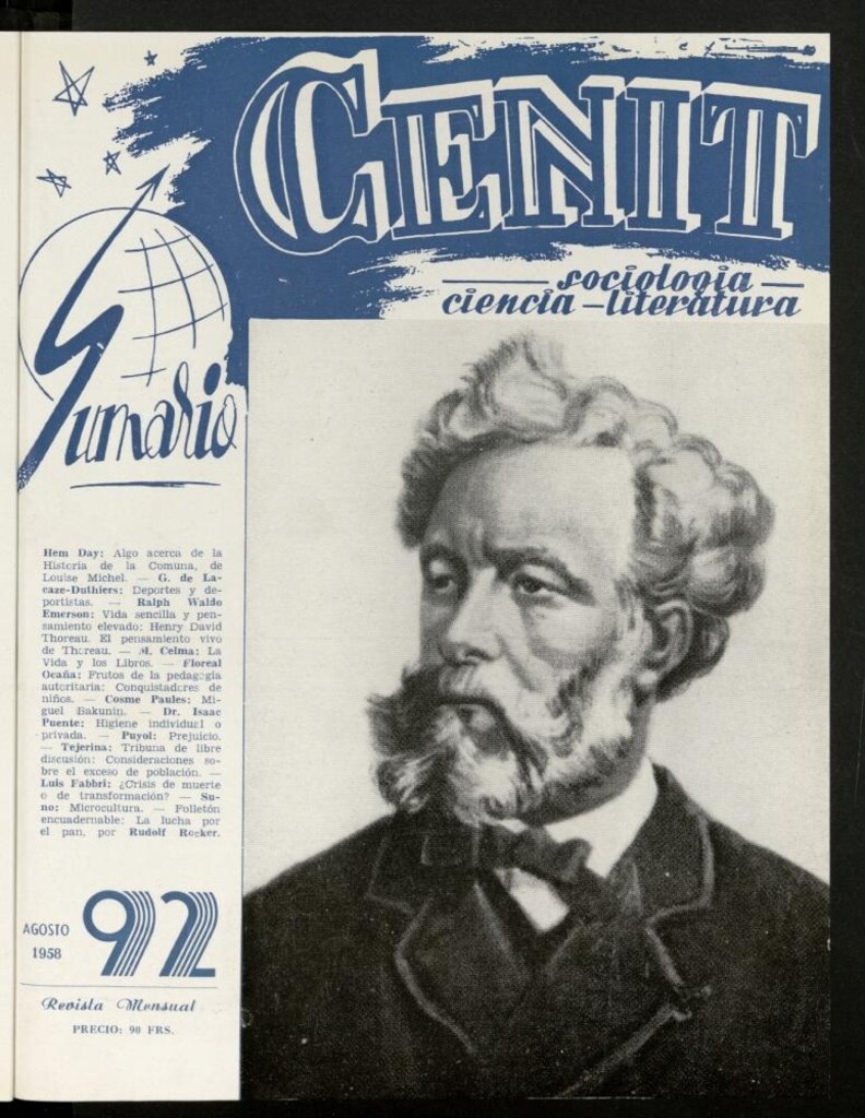 Miniatura de Cenit : revista mensual de Sociología, Ciencia y Literatura de agosto de 1958, nº 92