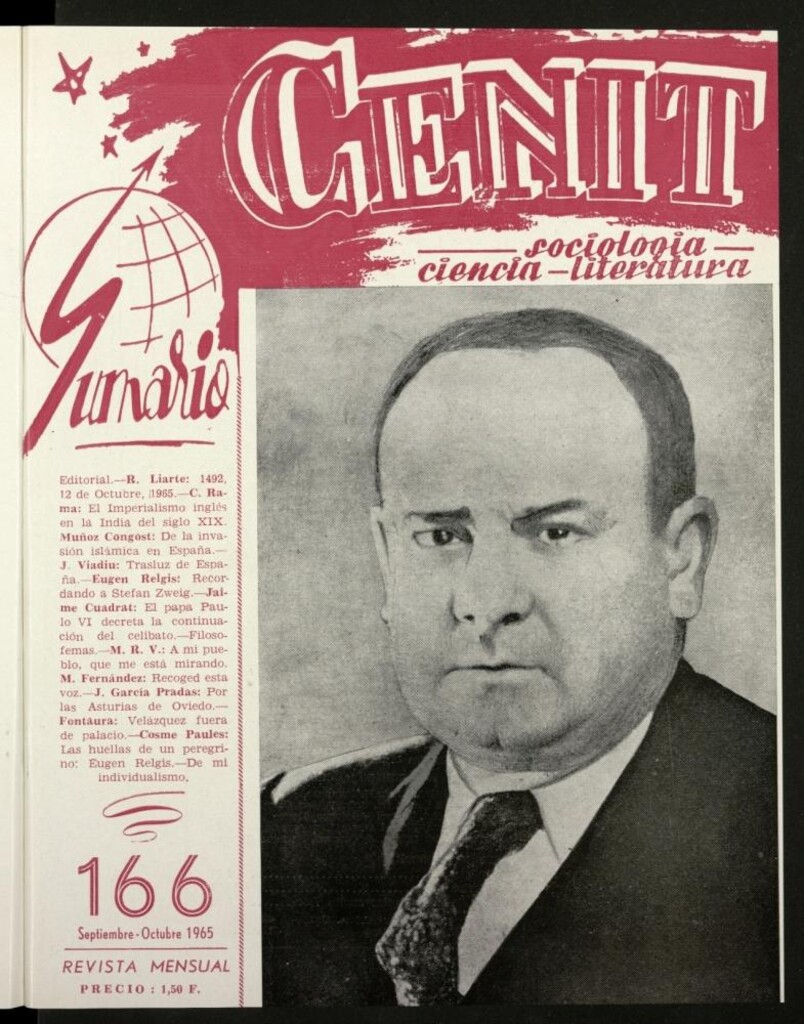 Miniatura de Cenit : revista mensual de Sociología, Ciencia y Literatura de septiembre-octubre de 1965, nº 166