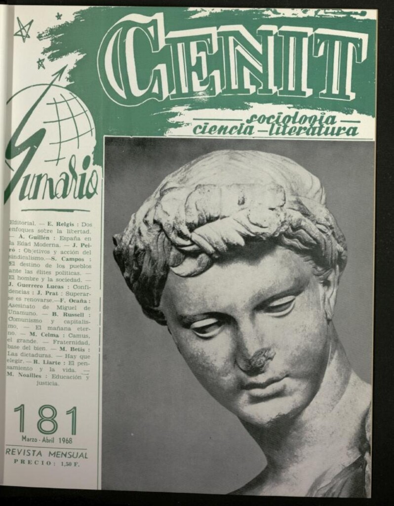 Miniatura de Cenit : revista mensual de Sociología, Ciencia y Literatura de marzo-abril de 1968, nº 181