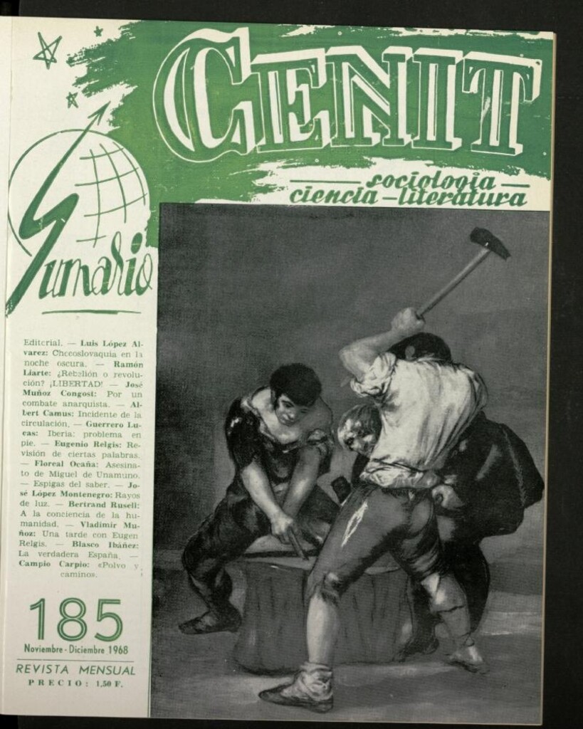 Miniatura de Cenit : revista mensual de Sociología, Ciencia y Literatura de noviembre-diciembre de 1968, nº 185
