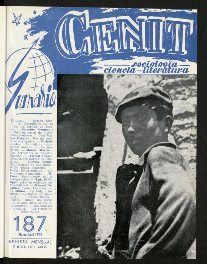 Miniatura de Cenit : revista mensual de Sociología, Ciencia y Literatura de marzo-abril de 1969, nº 187