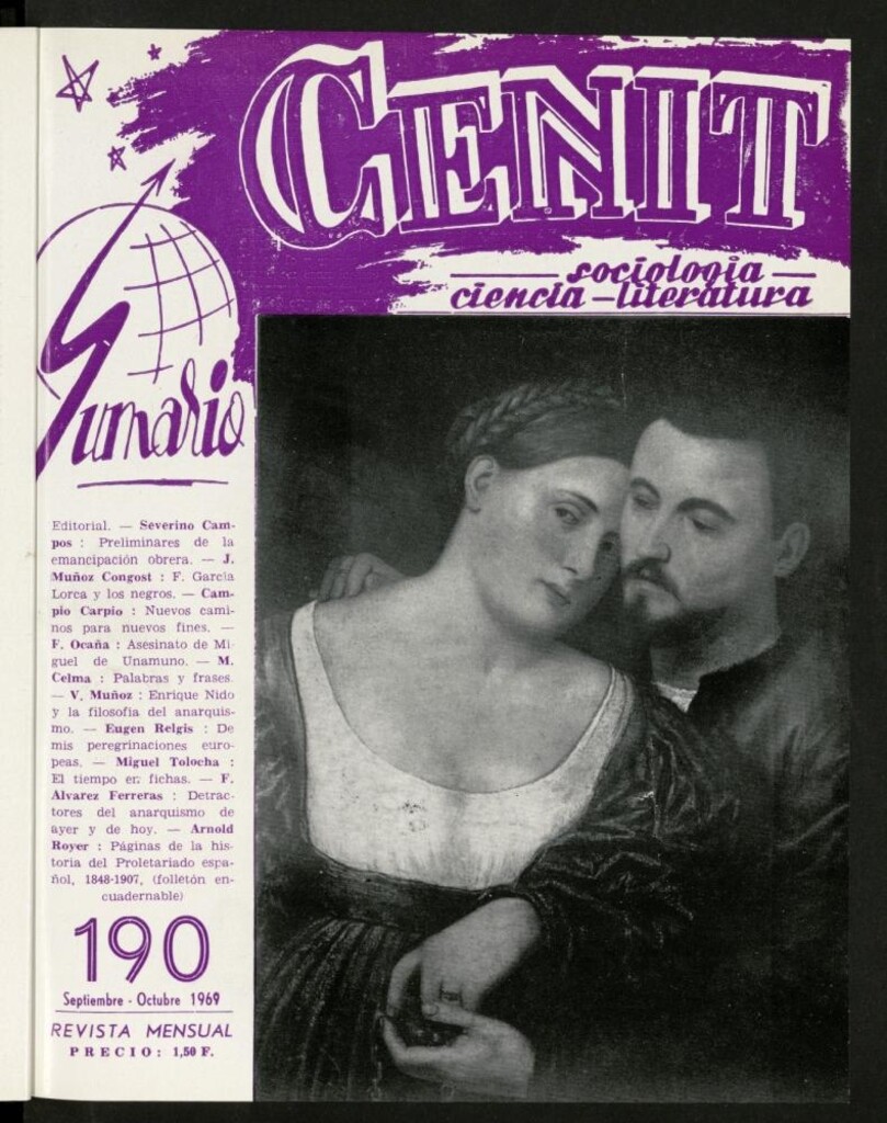 Miniatura de Cenit : revista mensual de Sociología, Ciencia y Literatura de septiembre-octubre de 1969, nº 190