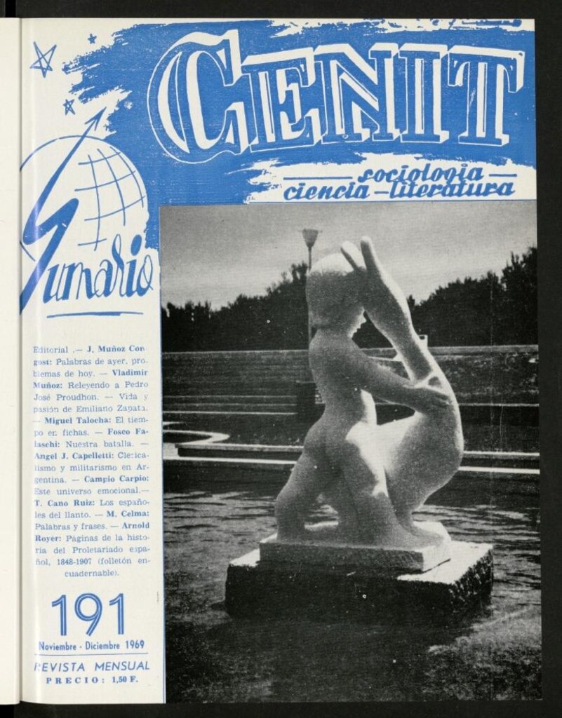 Miniatura de Cenit : revista mensual de Sociología, Ciencia y Literatura de noviembre-diciembre de 1969, nº 191