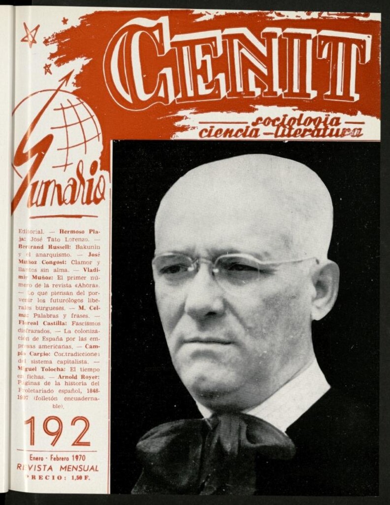 Miniatura de Cenit : revista mensual de Sociología, Ciencia y Literatura de enero-febrero de 1970, nº 192