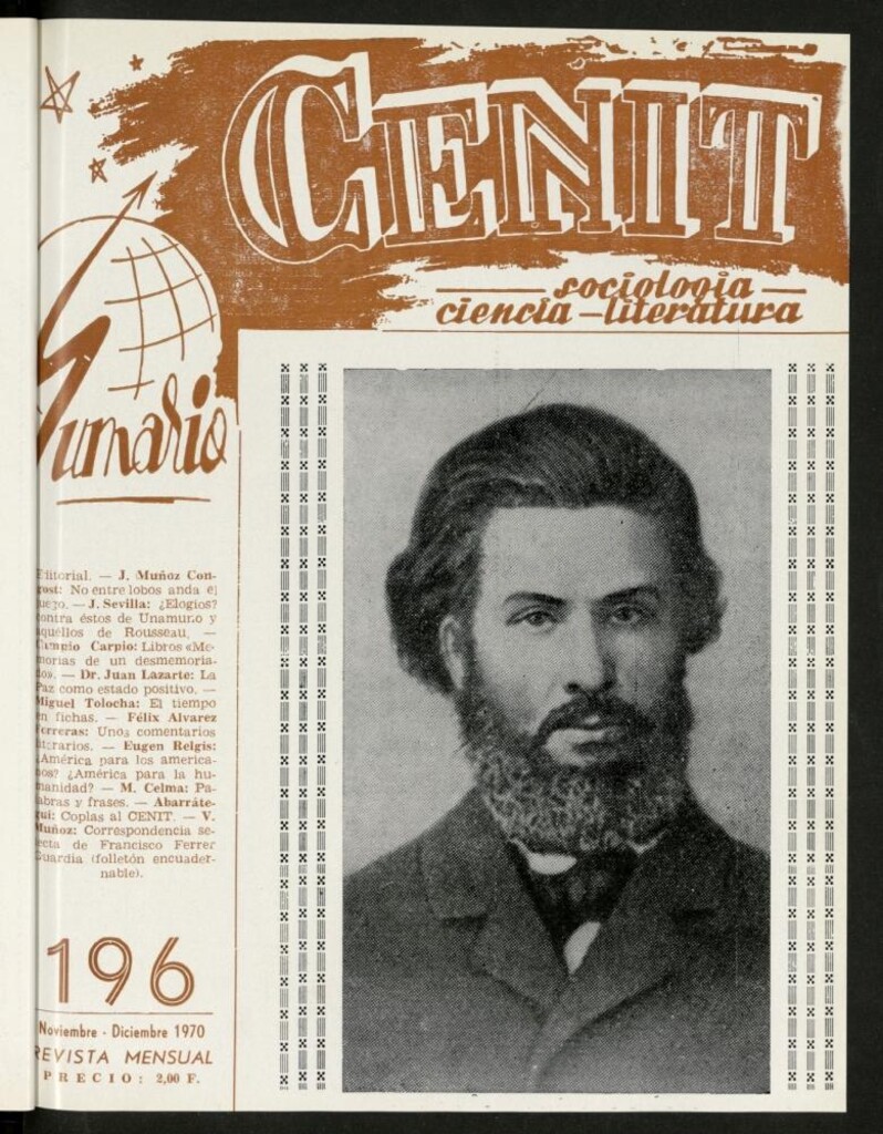 Miniatura de Cenit : revista mensual de Sociología, Ciencia y Literatura de noviembre-diciembre de 1970, nº 196