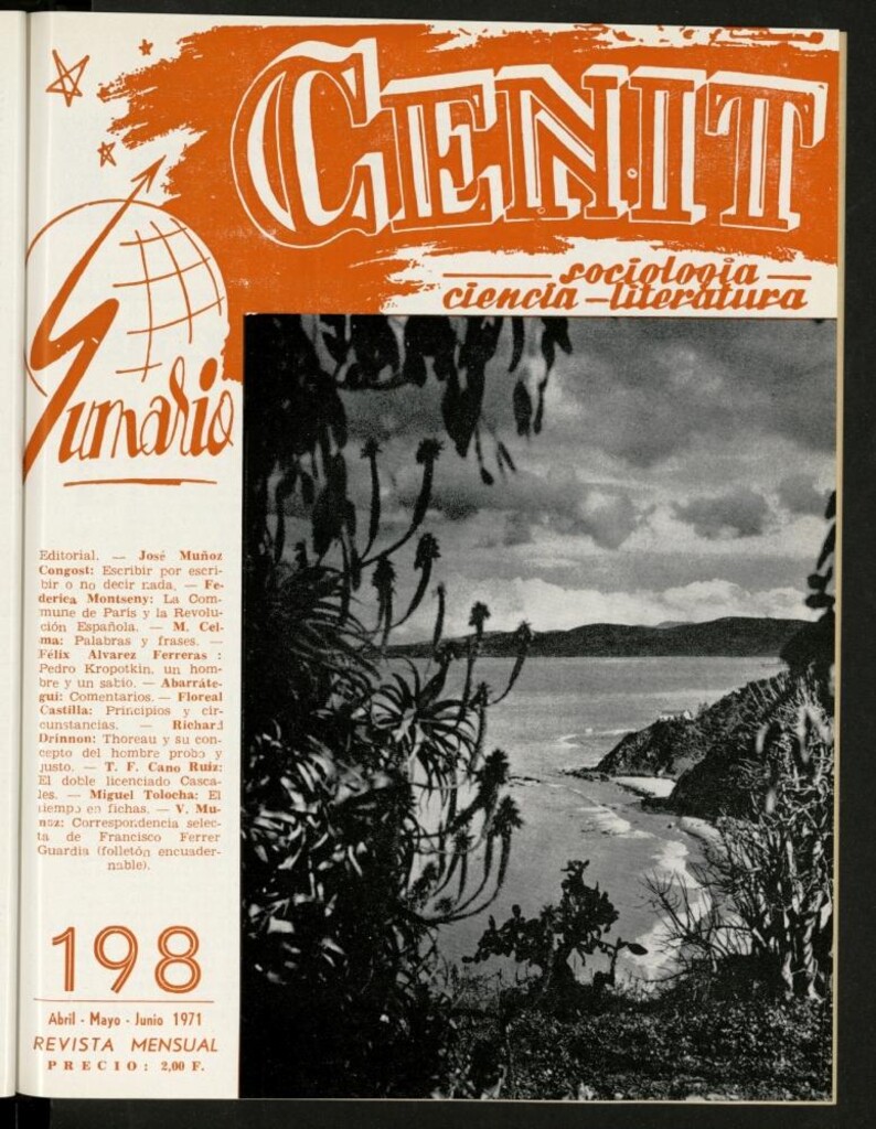 Miniatura de Cenit : revista mensual de Sociología, Ciencia y Literatura de abril-mayo-junio de 1971, nº 198