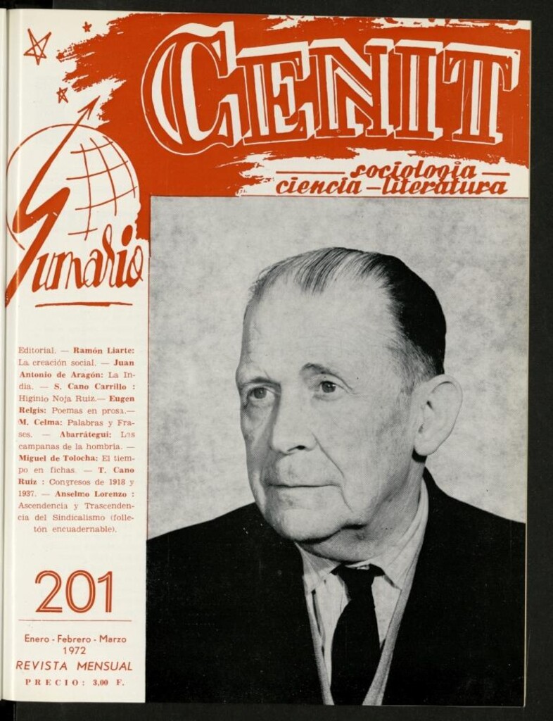 Miniatura de Cenit : revista mensual de Sociología, Ciencia y Literatura de enero-febrero-marzo de 1972, nº 201