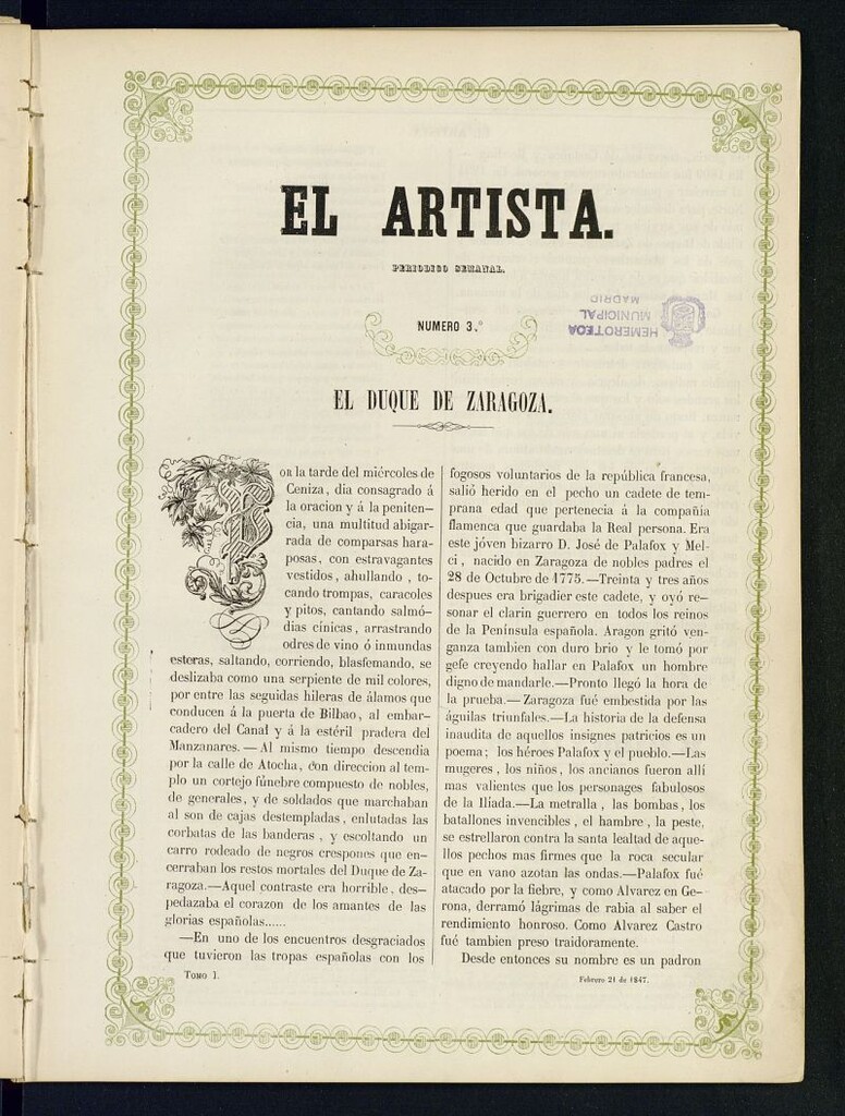Miniatura de El Artista: periódico semanal del 21 de febrero de 1847, nº 3