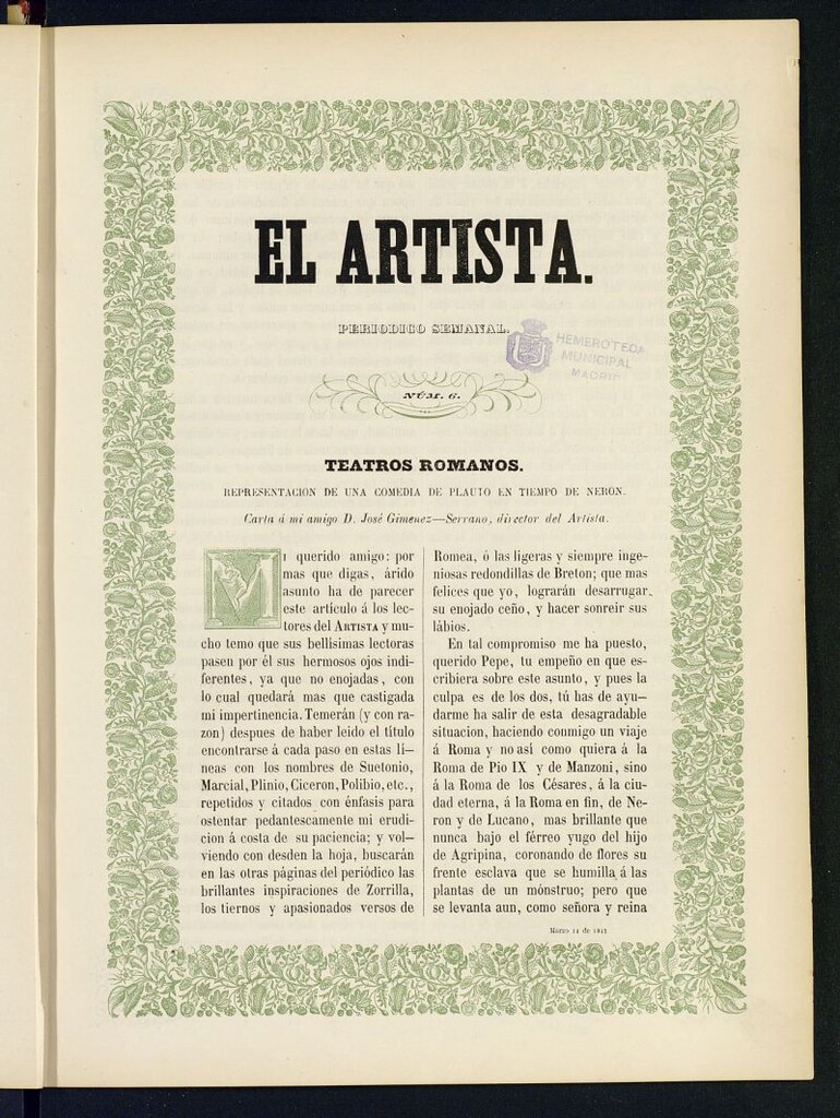 Miniatura de El Artista: periódico semanal del 14 de marzo de 1847, nº 6