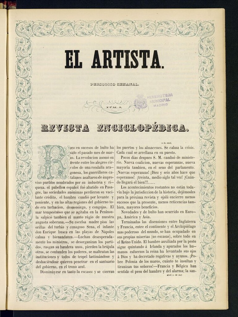 Miniatura de El Artista: periódico semanal del 12 de abril de 1847, nº 9