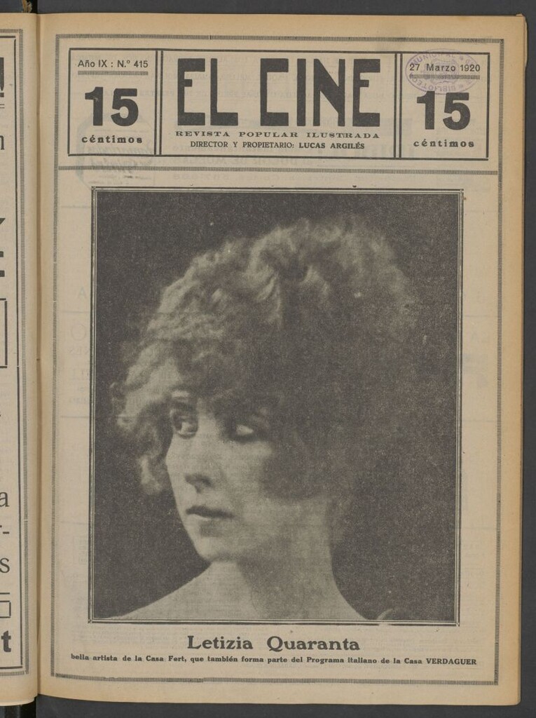 Miniatura de El Cine : revista popular ilustrada del 27 de marzo de 1920
