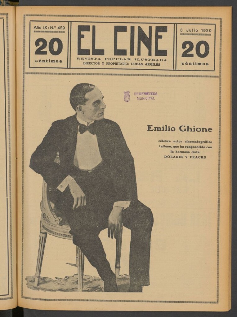 Miniatura de El Cine : revista popular ilustrada del 3 de julio de 1920