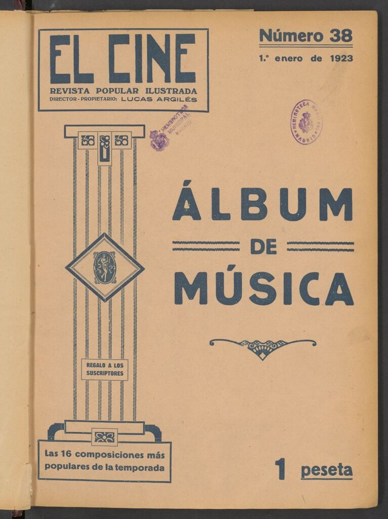 Miniatura de El Cine : revista popular ilustrada del 1 de enero de 1923, álbum de música