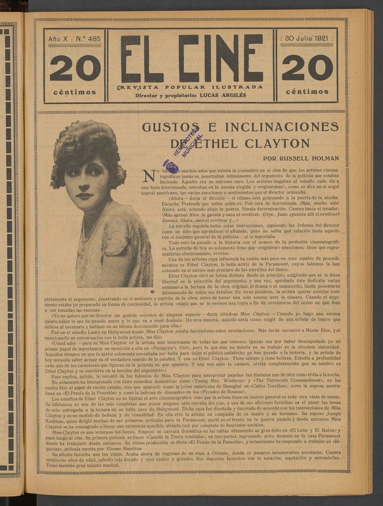 Miniatura de El Cine : revista popular ilustrada del 30 de julio de 1921