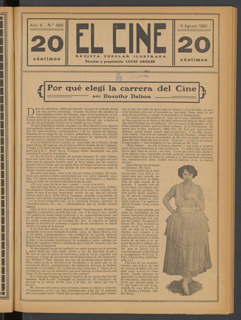 Miniatura de El Cine : revista popular ilustrada del 6 de agosto de 1921