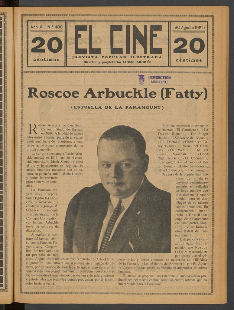 Miniatura de El Cine : revista popular ilustrada del 20 de agosto de 1921