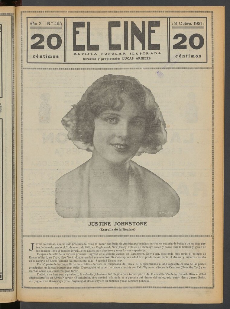 Miniatura de El Cine : revista popular ilustrada del 8 de octubre de 1921