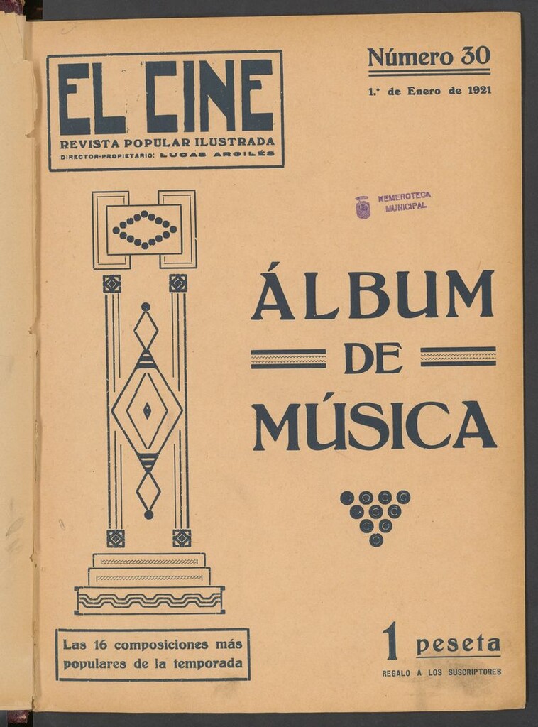 Miniatura de El Cine : revista popular ilustrada 1 de enero de 1921, álbum de música