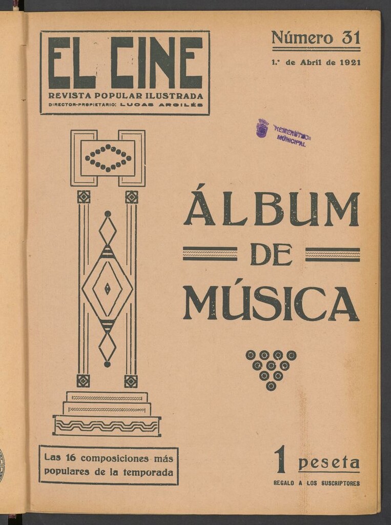 Miniatura de El Cine : revista popular ilustrada del 1 de abril de 1921, álbum de música