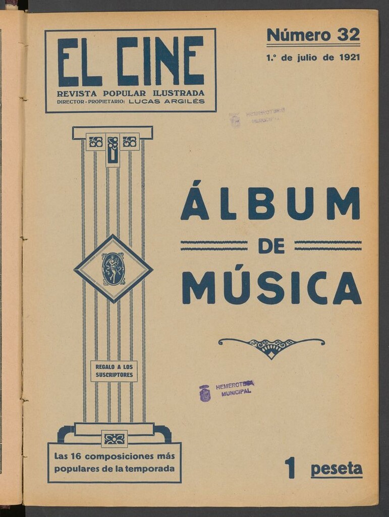 Miniatura de El Cine : revista popular ilustrada del 1 de julio de 1921, álbum de música