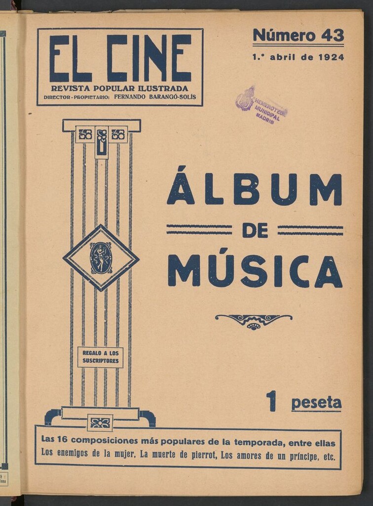 Miniatura de El Cine : revista popular ilustrada del 1 de abril de 1924, álbum de música