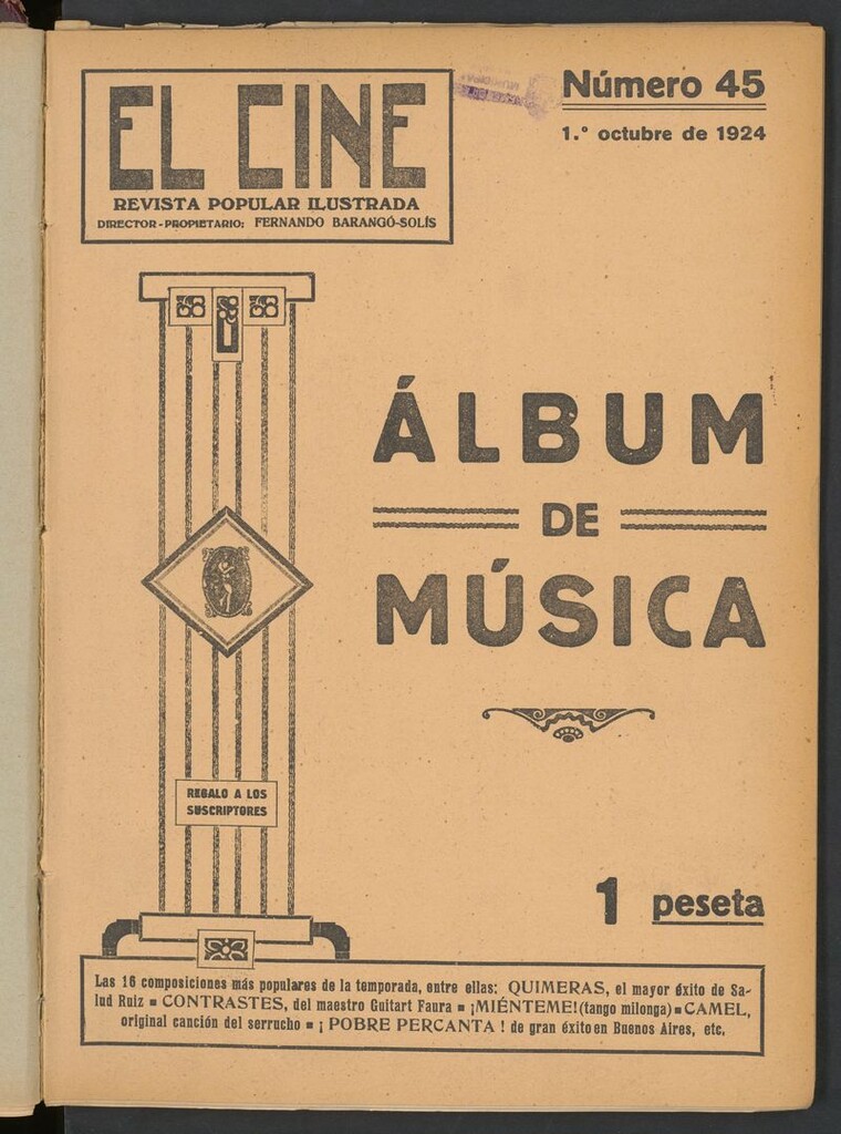 Miniatura de El Cine : revista popular ilustrada del 1 de octubre de 1924, álbum de música
