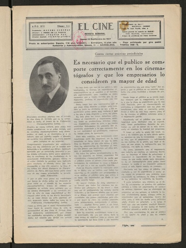 Miniatura de El cine : revista popular ilustrada del 22 de septiembre de 1927