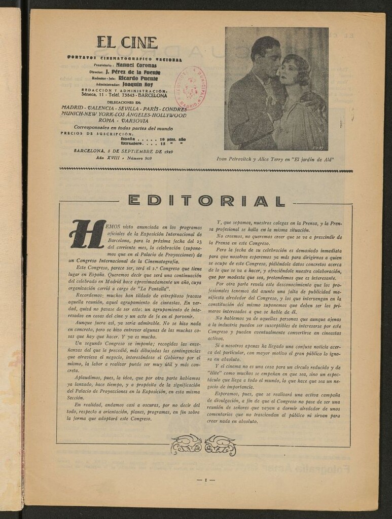 Miniatura de El cine : revista popular ilustrada del 5 de septiembre de 1929
