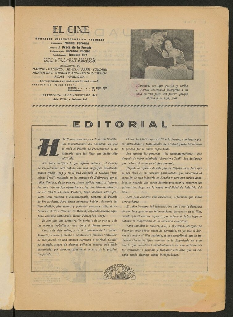 Miniatura de El cine : revista popular ilustrada del 15 de agosto de 1929