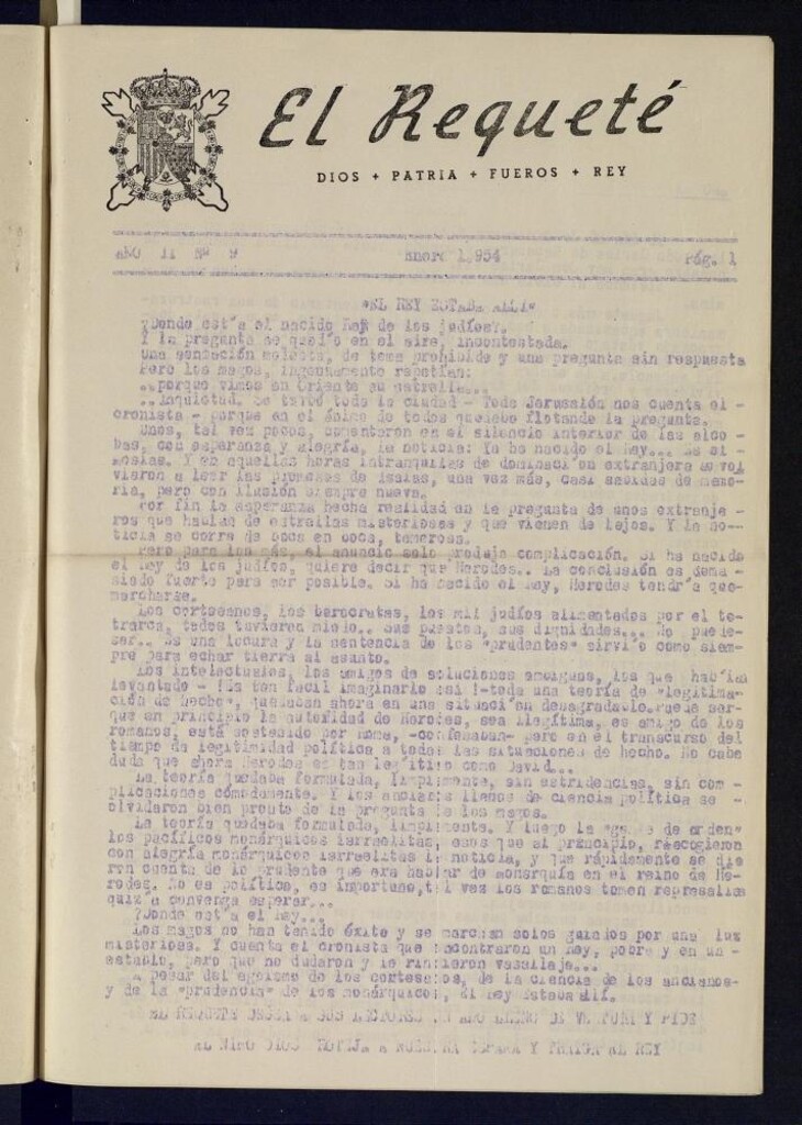 Miniatura de El Requeté : Dios, Patria, Fueros, Rey de enero de 1954, nº 9
