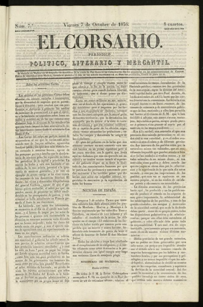 Miniatura de El Corsario : periódico político, literario y mercantil del 7 de octubre de 1836, nº 7