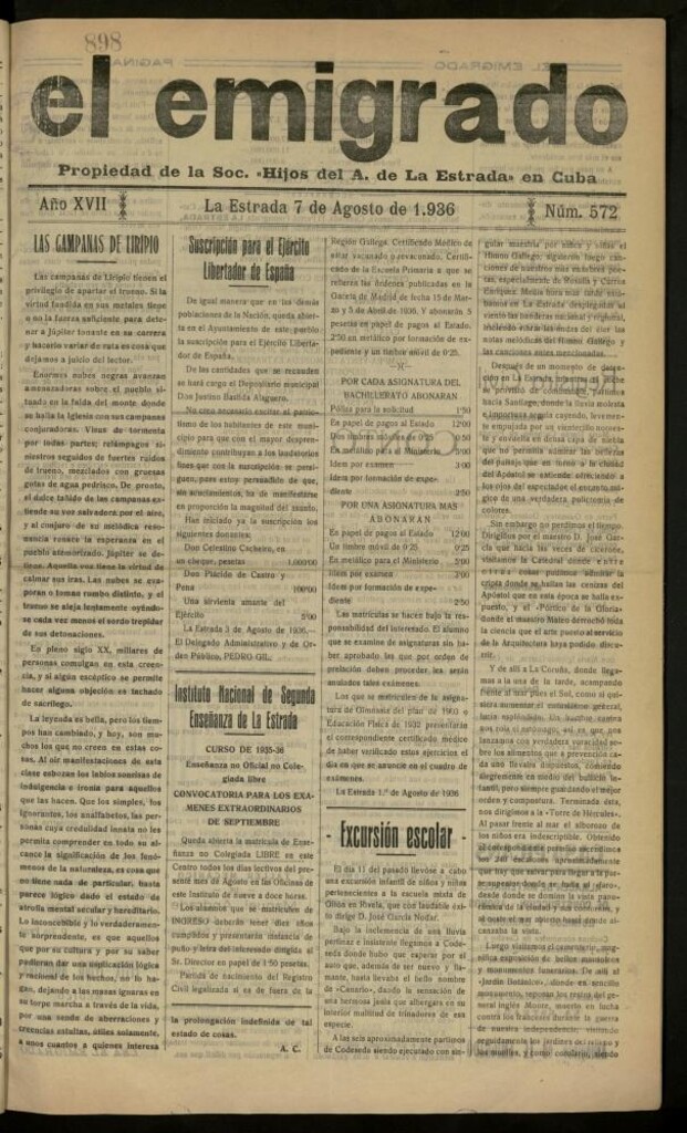 Miniatura de El Emigrado del 7 de agosto de 1936, nº 572
