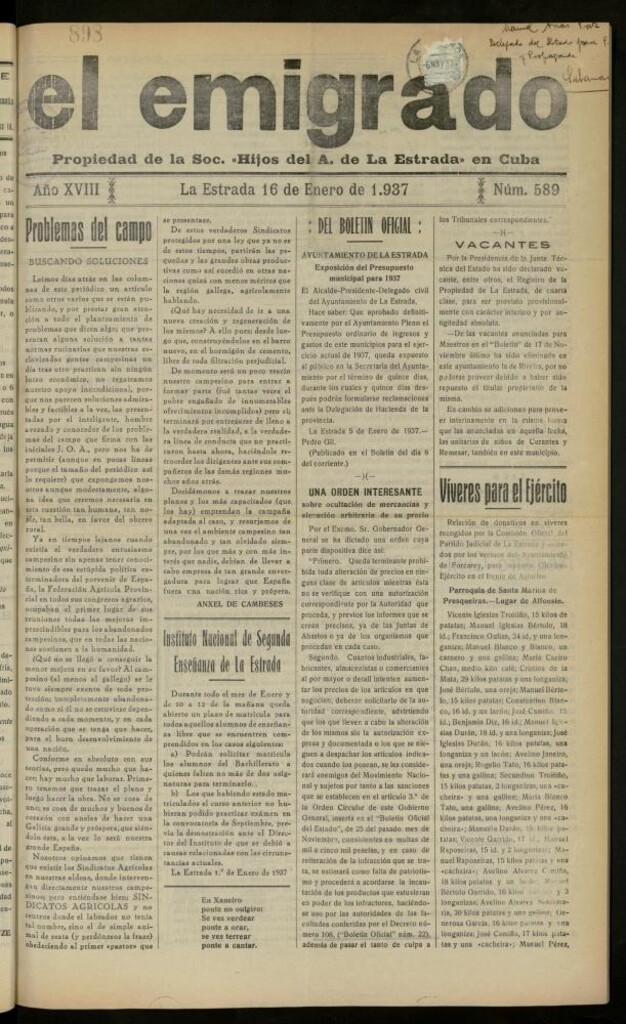 Miniatura de El Emigrado del 16 de enero de 1937, nº 589