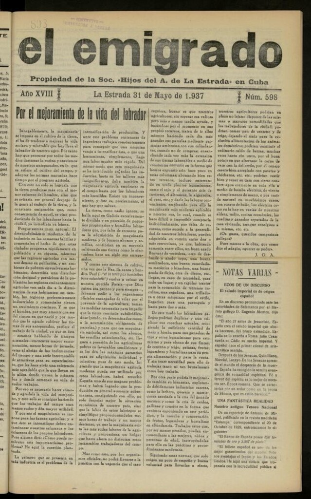 Miniatura de El Emigrado del 31 de mayo de 1937, nº 598