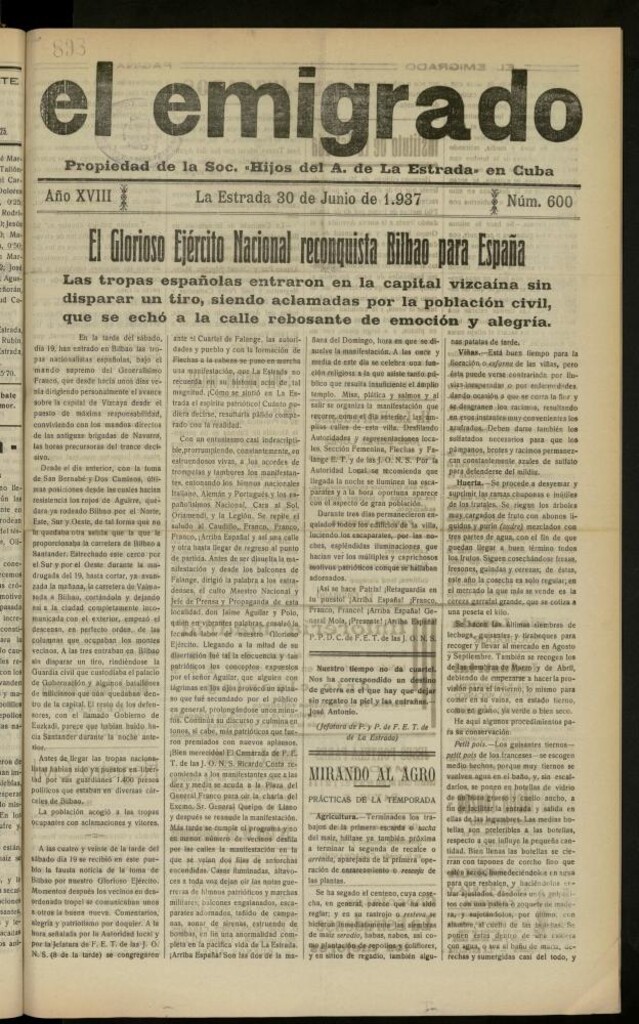 Miniatura de El Emigrado del 30 de junio de 1937, nº 600